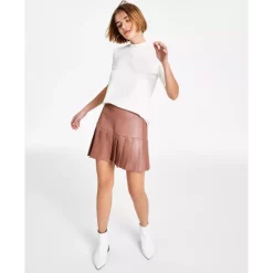 Promo ❤️ Bar III Pleated Faux-Leather 👗 Skirt, Created For Macy's Deep Black 😀 -Cheap Bar III Store unnamed file 100