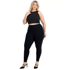 Best deal 😍 Bar III Trendy Plus Size Studded Leggings, Created For Macy's Deep Black 🔥 -Cheap Bar III Store unnamed file 1037