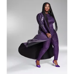 Cheapest 💯 Bar III GooGoo Atkins Trendy Plus Size Puff Sleeve Long Shiny Duster 🧥 Coat, Created For Macy's Regal Plum 🤩 -Cheap Bar III Store unnamed file 1038
