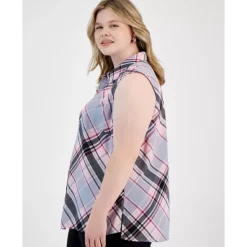 Best deal 👍 Bar III Plus Size Button-Front Sleeveless Top, Created For Macy's Pink Mist 🎁 -Cheap Bar III Store unnamed file 1041