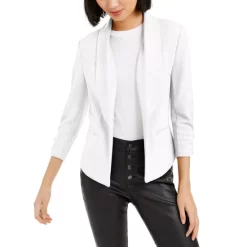 Hot Sale 🎁 Bar III Knit-Crepe Ruched-Sleeve Blazer, XXS-4X, Created For Macy's Deep Black ⭐ -Cheap Bar III Store unnamed file 107