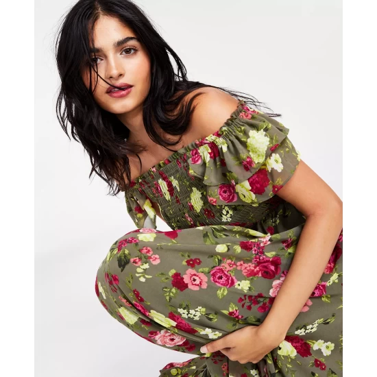 Discount โจ Bar III ๐ฉ Women's Printed Smocked Maxi ๐ Dress, Created For Macy's Reanna Rose A โจ 5 Discount โจ Bar III ๐ฉ Women's Printed Smocked Maxi ๐ Dress, Created For Macy's Reanna Rose A โจ - Image 5