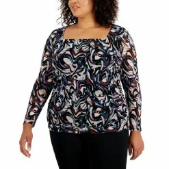 Brand new ๐ Bar III Plus Size Square Neck Marble Print Top, Created For Macy's Skyway Multi ๐