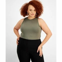 Cheapest 🔔 Bar III Trendy Plus Size Bodycon Tank Bodysuit, Created For Macy's Dusty Olive ⭐