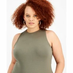 Cheapest 🔔 Bar III Trendy Plus Size Bodycon Tank Bodysuit, Created For Macy's Dusty Olive ⭐ -Cheap Bar III Store unnamed file 1130