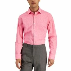 Budget ๐ Bar III Men's Slim Flit Floral Stretch ๐ Dress ๐ Shirt, Created For Macy's Bright Pink ๐