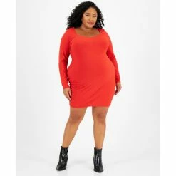 Wholesale 😍 Bar III Plus Size Ribbed Sweetheart-Neck Mini 👗 Dress, Created For Macy's Cherry On Top ⌛