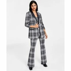 Flash Sale 🥰 Bar III 👩 Women's Plaid Square-Neck Top, Plaid Blazer & Plaid Flare Pants, Created For Macy's Classic Plaid ✨