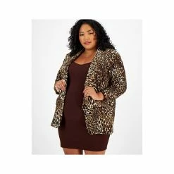 New 😉 Bar III Plus Size Animal-Print Ruched-Sleeve Boyfriend Blazer, Created For Macy's Charm Cheetah Black ✨ -Cheap Bar III Store unnamed file 1149