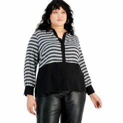 Cheapest 😀 Bar III Plus Size Diamond-Print 👕 Shirt, Created For Macy's Bar Black/whie 💯