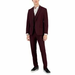 New 🤩 Bar III Men's Slim-Fit Burgundy Solid Vested Suit Separates, Created For Macy's 🥰