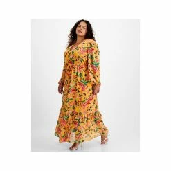 Coupon 🔥 Bar III Plus Size Printed V-Neck Long-Sleeve Maxi 👗 Dress, Created For Macy's Kauai Garden 🎉 -Cheap Bar III Store unnamed file 1167