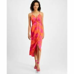 Budget 😍 Bar III 👩 Women's Twisted-Bodice Front-Slit 👗 Dress, Created For Macy's Sunset Berry Cmb 🤩