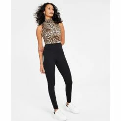 Discount 🧨 Bar III 👩 Women's Compression Bodycon Leggings, Created For Macy's Deep Black 😍