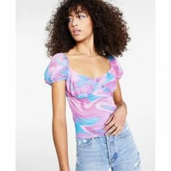 Top 10 🌟 Bar III Printed Puff-Sleeve Bustier Top, Created For Macy's Marble Mist 💯