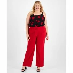 Buy ❤️ Bar III Plus Size Textured Crepe Wide-Leg Pants, Created For Macy's Morello Cherry 💯