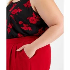 Buy ❤️ Bar III Plus Size Textured Crepe Wide-Leg Pants, Created For Macy's Morello Cherry 💯 -Cheap Bar III Store unnamed file 1199