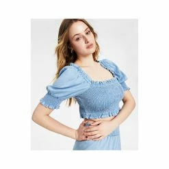 Buy 😍 Bar III 👩 Women's Smocked Crop Top, Created For Macy's Blue Whisper ✨ -Cheap Bar III Store unnamed file 1216
