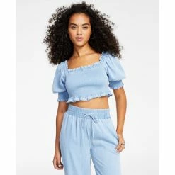 Buy 😍 Bar III 👩 Women's Smocked Crop Top, Created For Macy's Blue Whisper ✨ -Cheap Bar III Store unnamed file 1217