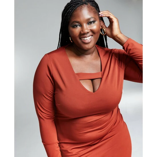 Top 10 โญ Bar III GooGoo Atkins Trendy Plus Size Bodycon Long-Sleeve Peekaboo Midi ๐ Dress, Created For Macy's Copper Rust ๐ 4 Top 10 โญ Bar III GooGoo Atkins Trendy Plus Size Bodycon Long-Sleeve Peekaboo Midi ๐ Dress, Created For Macy's Copper Rust ๐ - Image 4