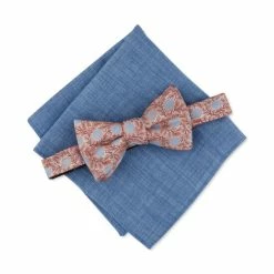Cheapest 👏 Bar III Men's Wiles Floral Bow Tie & Pocket Square Set, Created For Macy's Cognac ✔️