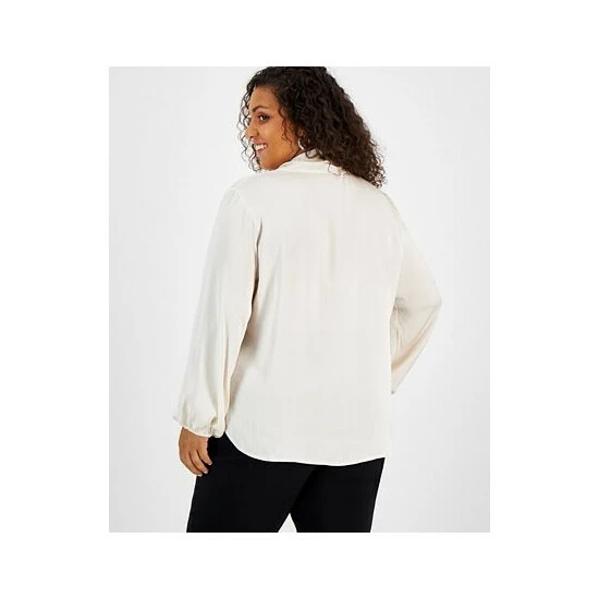 Cheap ๐ Bar III Plus Size Tie Neck Long Sleeve Blouse, Created For Macy's Bar White ๐ 3 Cheap ๐ Bar III Plus Size Tie Neck Long Sleeve Blouse, Created For Macy's Bar White ๐ - Image 3