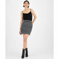 Outlet ❤️ Bar III 👩 Women's Plaid Tweed High-Waist Pencil Mini 👗 Skirt, Created For Macy's Black/white 😍