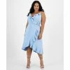 Outlet 🌟 Bar III Plus Size Chambray Sleeveless Midi Wrap-Style 👗 Dress, Created For Macy's Blue Whisper 😀
