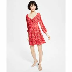 Best reviews of ✔️ Bar III 👩 Women's Ditsy-Print Tie-Bust 👗 Dress, Created For Macy's Aurora Red Floral 😉