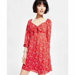Best reviews of ✔️ Bar III 👩 Women's Ditsy-Print Tie-Bust 👗 Dress, Created For Macy's Aurora Red Floral 😉 -Cheap Bar III Store unnamed file 1272