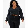 Wholesale 😀 Bar III Plus Size Embellished V-Neck Drawstring Crop Top, Created For Macy's Deep Black ⭐