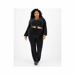 Wholesale 😀 Bar III Plus Size Embellished V-Neck Drawstring Crop Top, Created For Macy's Deep Black ⭐ -Cheap Bar III Store unnamed file 1290