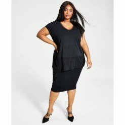 Hot Sale ๐ Bar III Trendy Plus Size Mixed-Media Top, Created For Macy's Dusty Olive ๐งจ