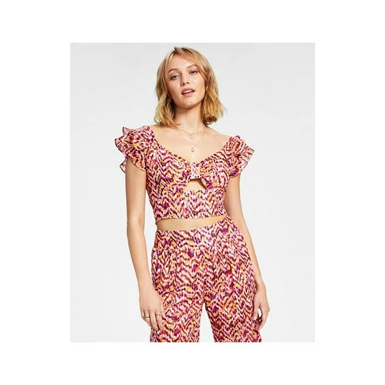 Flash Sale 😍 Bar III 👩 Women's Printed Sweetheart Cut-Out Crop Top, Created For Macy's Tiger Tracks 😍 2 Flash Sale 😍 Bar III 👩 Women's Printed Sweetheart Cut-Out Crop Top, Created For Macy's Tiger Tracks 😍 - Image 2