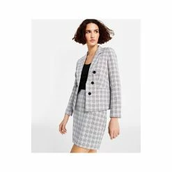 Best Sale ⭐ Bar III 👩 Women's Tweed Faux Double-Breasted Blazer, Created For Macy's Bar White Combo 👏 -Cheap Bar III Store unnamed file 1306