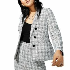 Best Sale ⭐ Bar III 👩 Women's Tweed Faux Double-Breasted Blazer, Created For Macy's Bar White Combo 👏 -Cheap Bar III Store unnamed file 1307