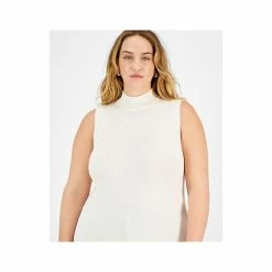 Budget 👍 Bar III Plus Size Ribbed Sleeveless Mock-Neck Scalloped-Hem Top, Created For Macy's Bar White 🎁 -Cheap Bar III Store unnamed file 1330