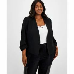 Best reviews of ๐ Bar III Plus Size Ruched Sleeve Blazer, Created For Macy's Black ๐