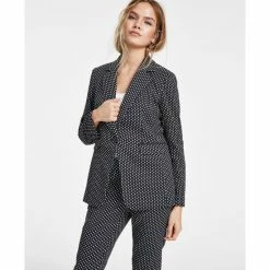 Best Sale 🔥 Bar III 👩 Women's Patterned Jacquard One-Button Blazer, Created For Macy's Black Combo 🧨