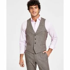 Flash Sale 🔔 Bar III Men's Slim-Fit Check Suit Separate Vest, Created For Macys Burgundy/black Check 😀