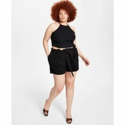 Cheapest 😉 Bar III Trendy Plus Size High-Rise Shorts, Created For Macy's Deep Black ✔️