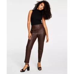 Coupon 🎉 Bar III 👩 Women's Faux-Leather Button-Fly Ankle Pants, Created For Macy's Naturally Nude 😉 -Cheap Bar III Store unnamed file 14
