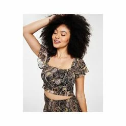 Budget 💯 Bar III 👩 Women's Paisley-Print Flutter-Sleeve Crop Top, Created For Macy's Sth Beach Pasly ⌛ -Cheap Bar III Store unnamed file 1407