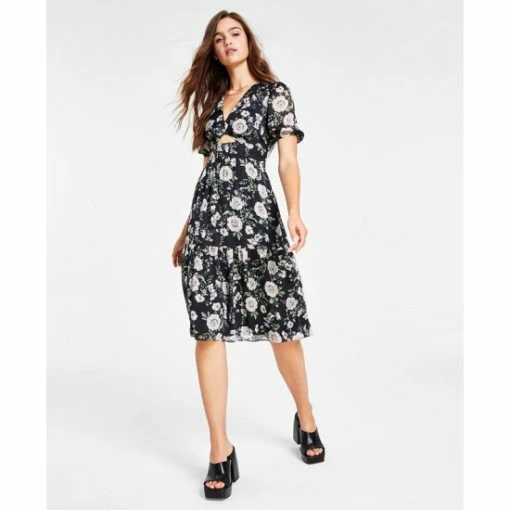 Wholesale 🎉 Bar III 👩 Women's Floral-Print Cutout 👗 Dress, Created For Macy's Black Combo 👍 -Cheap Bar III Store unnamed file 1411