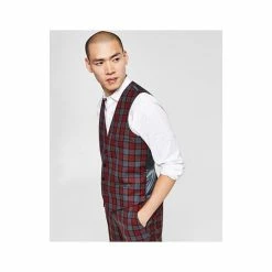 Promo ⭐ Bar III Men's Slim-Fit Red/Gray Plaid Suit Vest, Created For Macy's Red Grey 😍 -Cheap Bar III Store unnamed file 1420