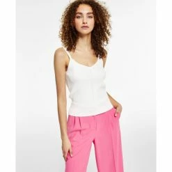 Outlet 🌟 Bar III 👩 Women's Ribbed Sweater Tank, Created For Macy's Blanc ⭐
