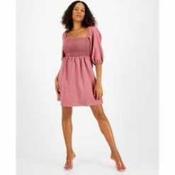 Outlet 🎁 Bar III 👩 Women's Smocked Off-The-Shoulder 👗 Dress, Created For Macy's Black 🔥