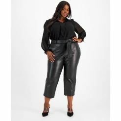 Promo 🛒 Bar III Plus Size Faux-Leather Tie-Waist Pants, Created For Macy's Black 🎉