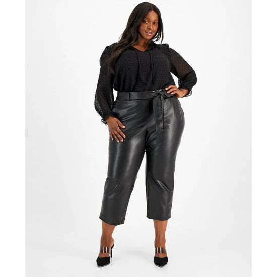 Promo ๐ Bar III Plus Size Faux-Leather Tie-Waist Pants, Created For Macy's Black ๐ 1 Promo ๐ Bar III Plus Size Faux-Leather Tie-Waist Pants, Created For Macy's Black ๐
