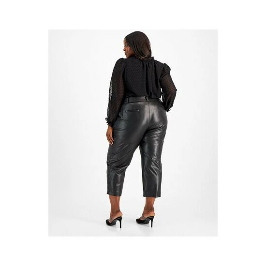 Promo ๐ Bar III Plus Size Faux-Leather Tie-Waist Pants, Created For Macy's Black ๐ 2 Promo ๐ Bar III Plus Size Faux-Leather Tie-Waist Pants, Created For Macy's Black ๐ - Image 2